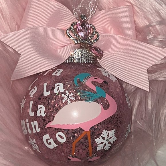Pink Flamingo Glitter Christmas Tree Ornament, Customized Personalized, Holiday - Picture 12 of 16